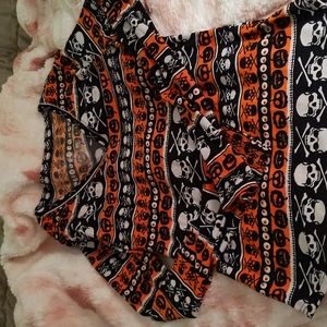 Skeleton skull pumpkin print shirt